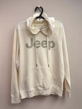 Jeep Distressed Logo Raglan Hoodie Cream Size Medium